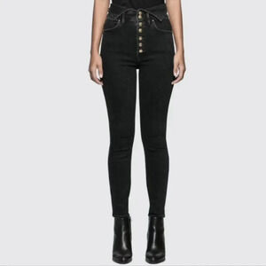 Mother Black Jeans Swooner Exposed Snap Ankle Jeans Size 26 High Rise Foldover